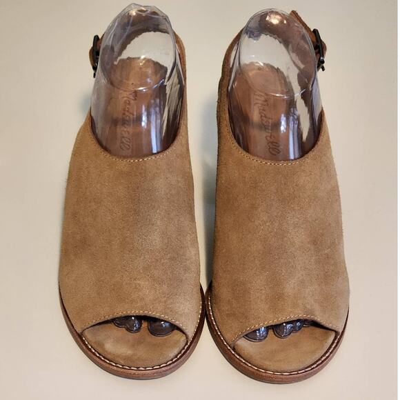 Madewell Cary Peep Toe Suede Heeled Boot Sandal Faded Birch Tan Size 8.5 - Picture 2 of 8